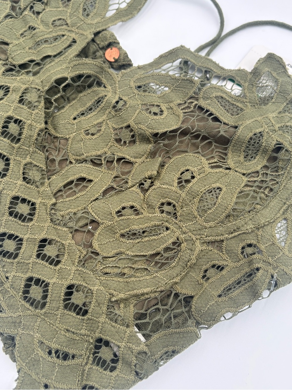 Free People Lace Bralette L Olive Green Crochet Strappy NWT - Picture 8 of 12